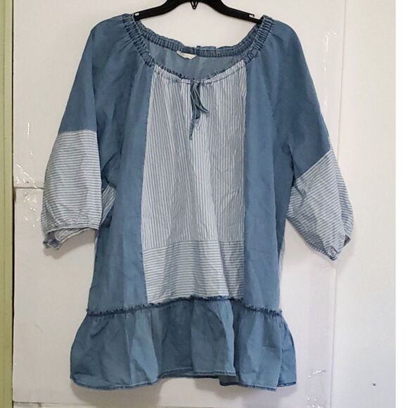 A Cato Women's Top Prairie Style Chambray Plus Sized Country Comfort 4X - Picture 1 of 10